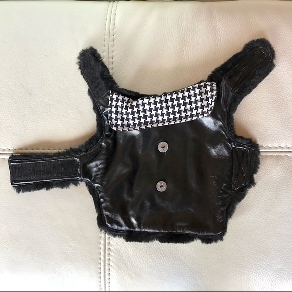 Black Faux leather and houndstooth dog coat - Picture 2 of 9